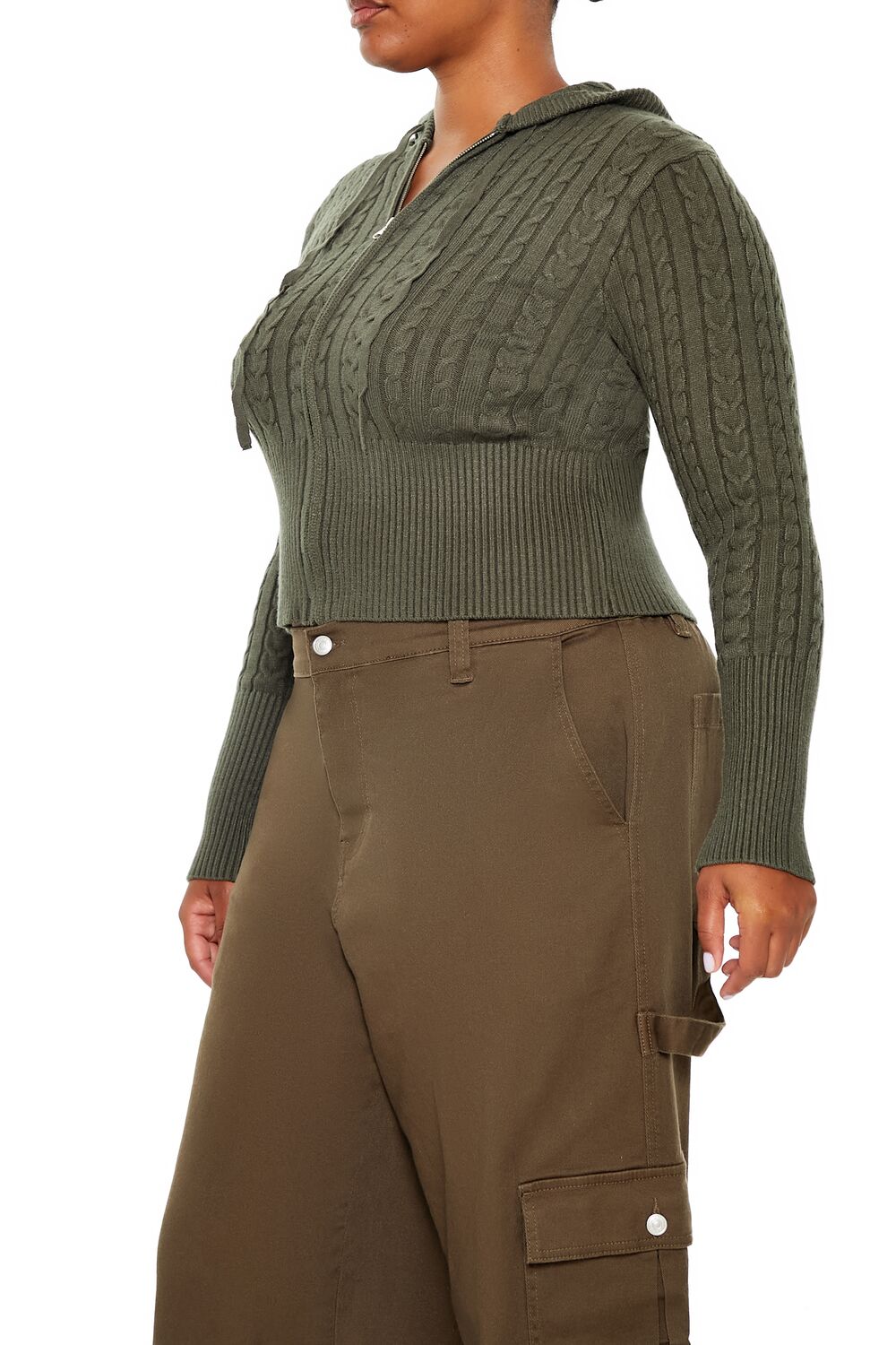 Plus Size Cable Knit Zip-Up Hoodie