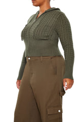 Plus Size Cable Knit Zip-Up Hoodie