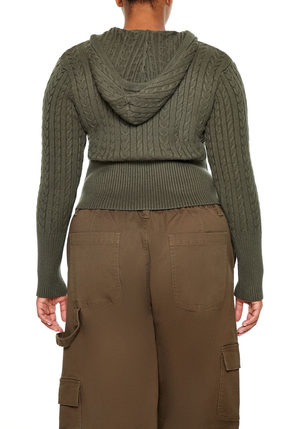 Plus Size Cable Knit Zip-Up Hoodie