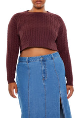 Plus Size Cable Knit Cropped Sweater