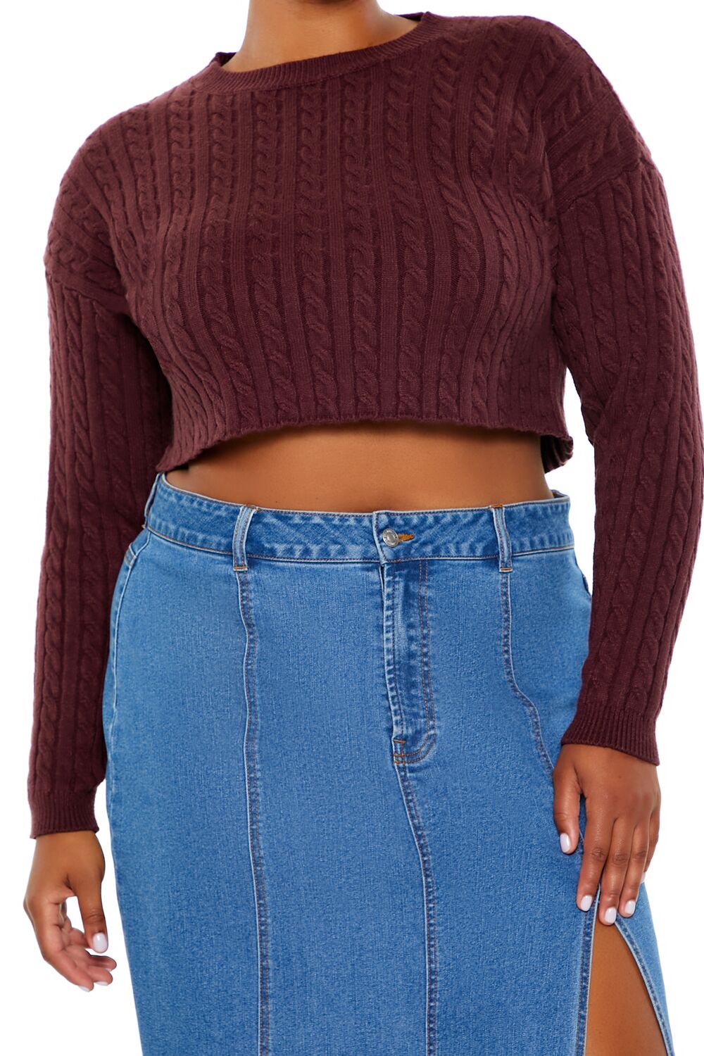 Plus Size Cable Knit Cropped Sweater