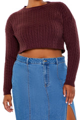 Plus Size Cable Knit Cropped Sweater
