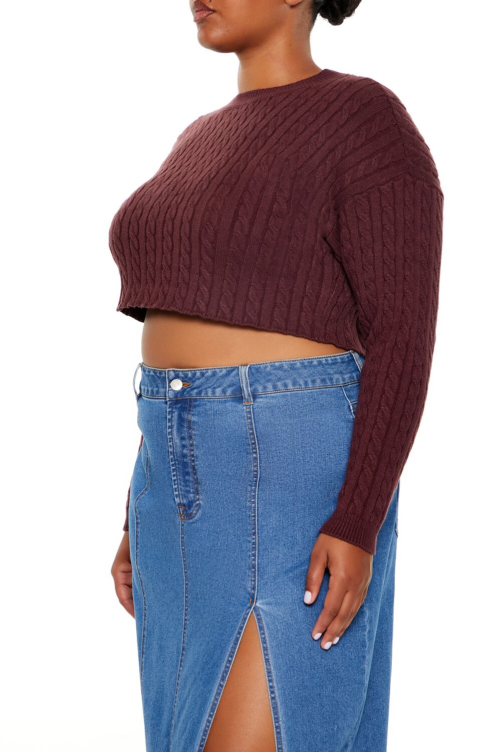 Plus Size Cable Knit Cropped Sweater