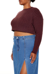 Plus Size Cable Knit Cropped Sweater