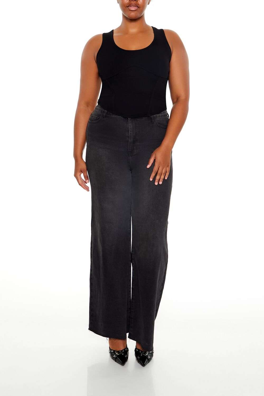 Plus Size Sweater-Knit Corset Tank Top