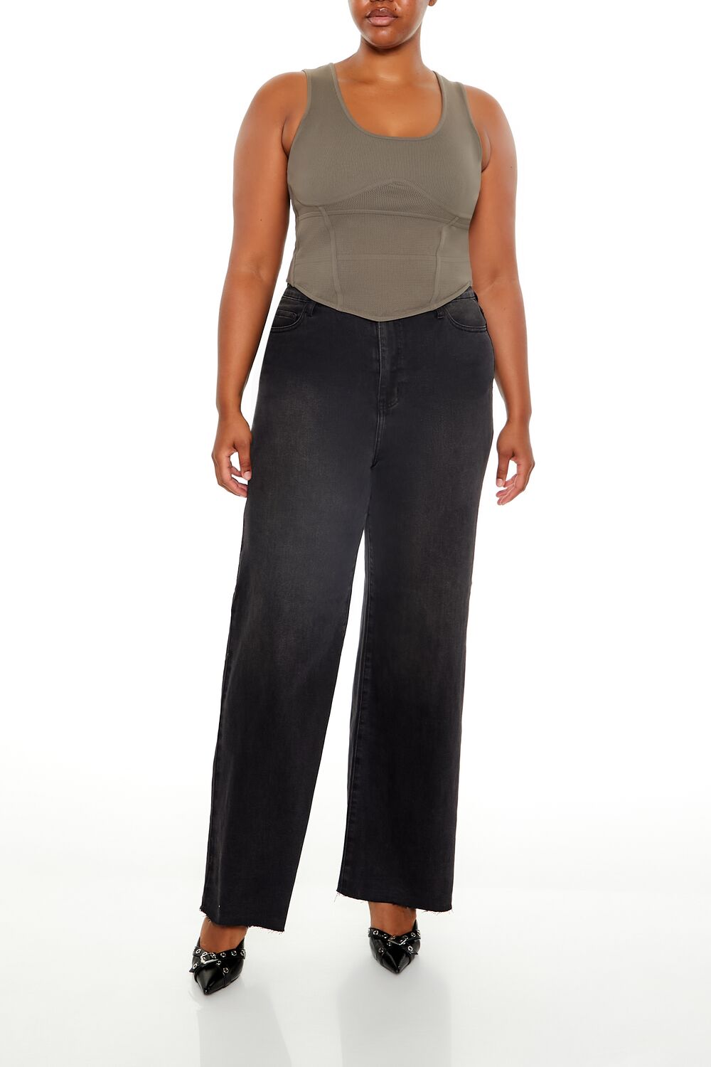 Plus Size Sweater-Knit Corset Tank Top