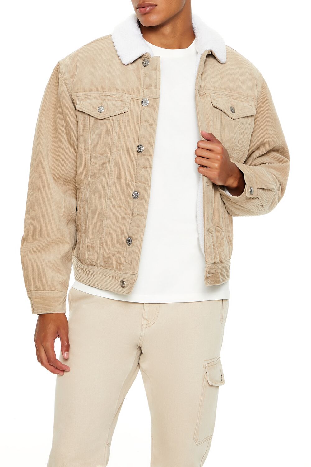 Faux Shearling-Trim Trucker Jacket