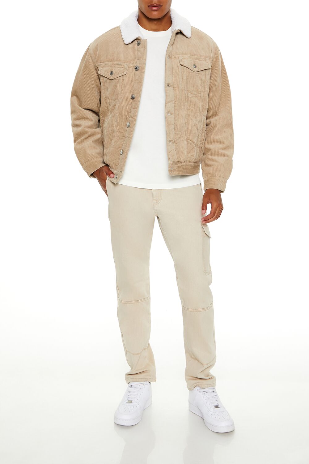 Faux Shearling-Trim Trucker Jacket