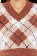 Cropped Argyle Sweater Vest