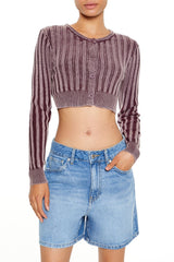 Cropped Rib-Knit Cardigan Sweater