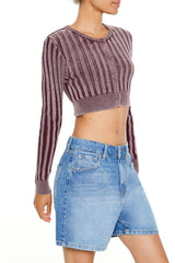 Cropped Rib-Knit Cardigan Sweater