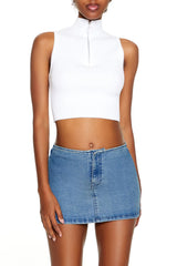 Ribbed Half-Zip Crop Top
