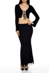 Lace-Up Cropped Sweater