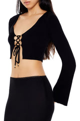 Lace-Up Cropped Sweater