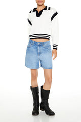 Varsity-Striped Cropped Sweater