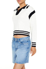 Varsity-Striped Cropped Sweater