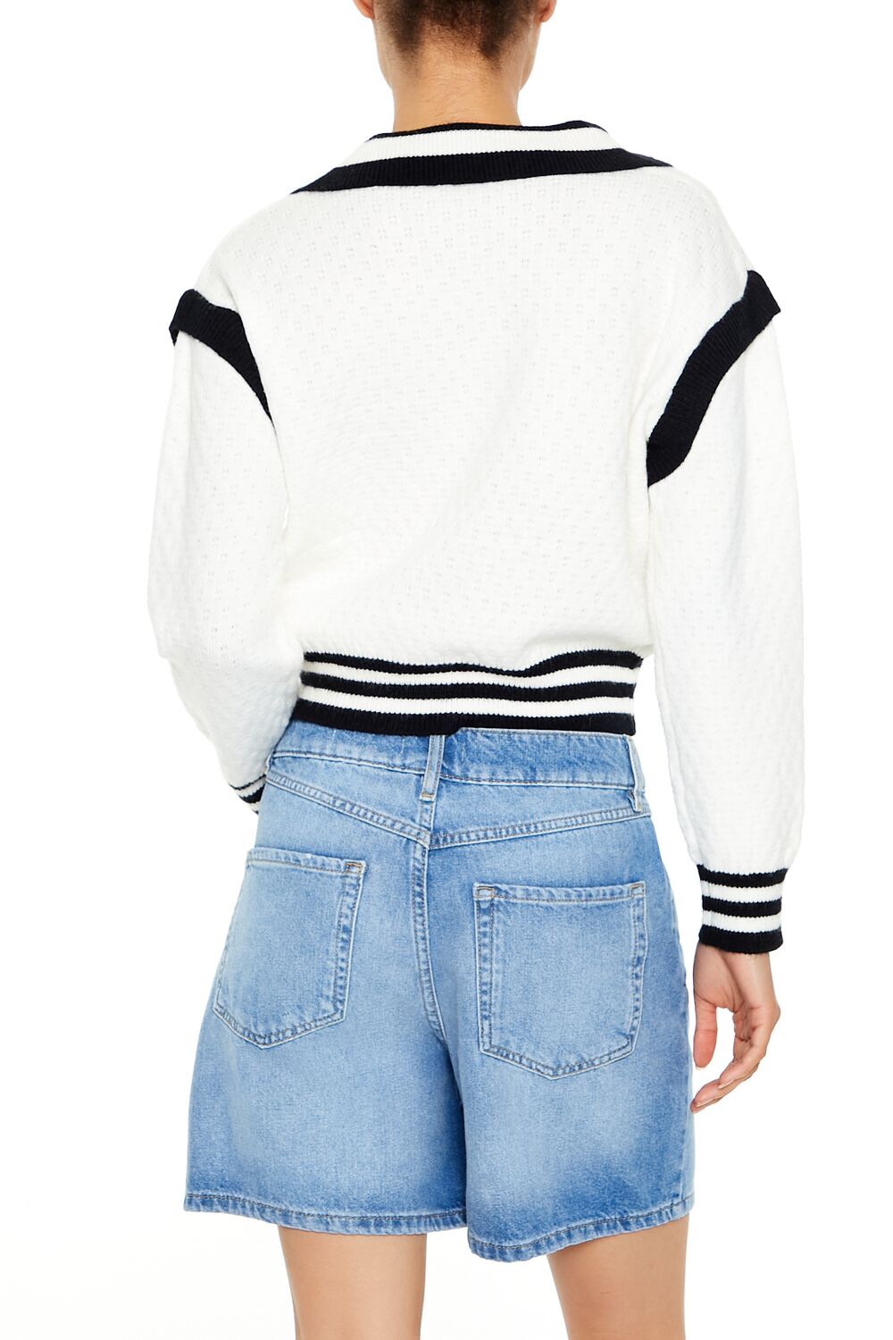 Varsity-Striped Cropped Sweater