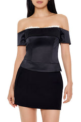 Satin Off-the-Shoulder Crop Top