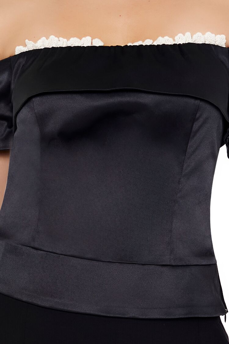 Satin Off-the-Shoulder Crop Top