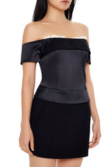 Satin Off-the-Shoulder Crop Top