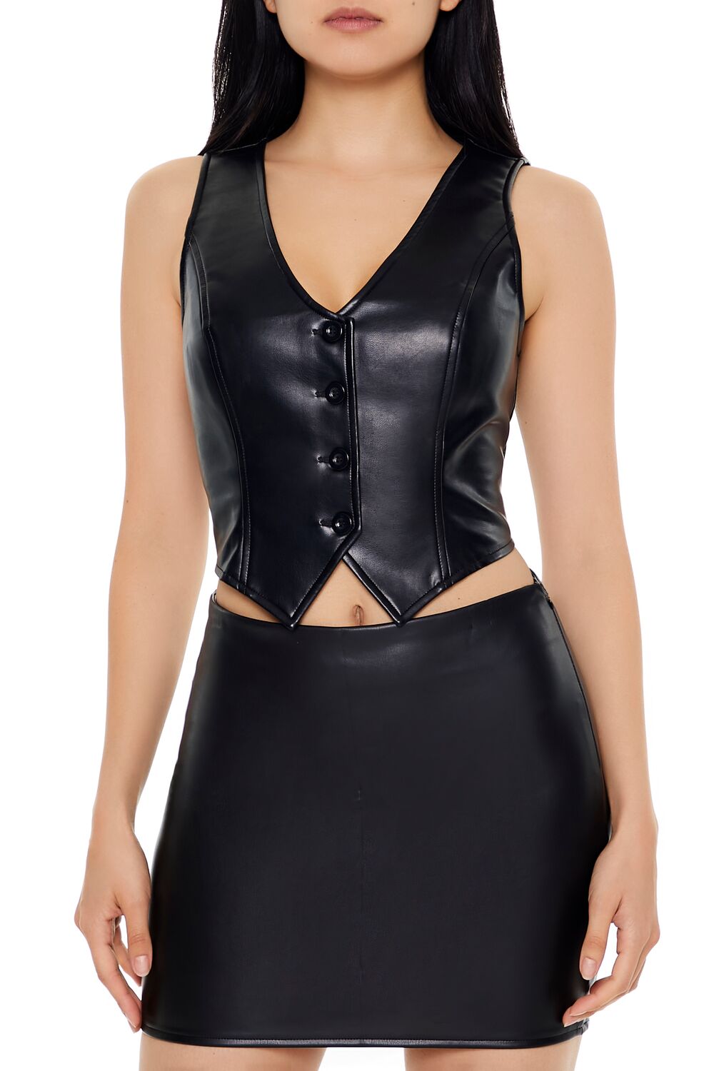 Faux Leather Notched Vest