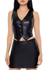 Faux Leather Notched Vest