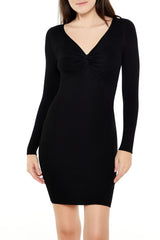 Twist-Front Mini Sweater Dress