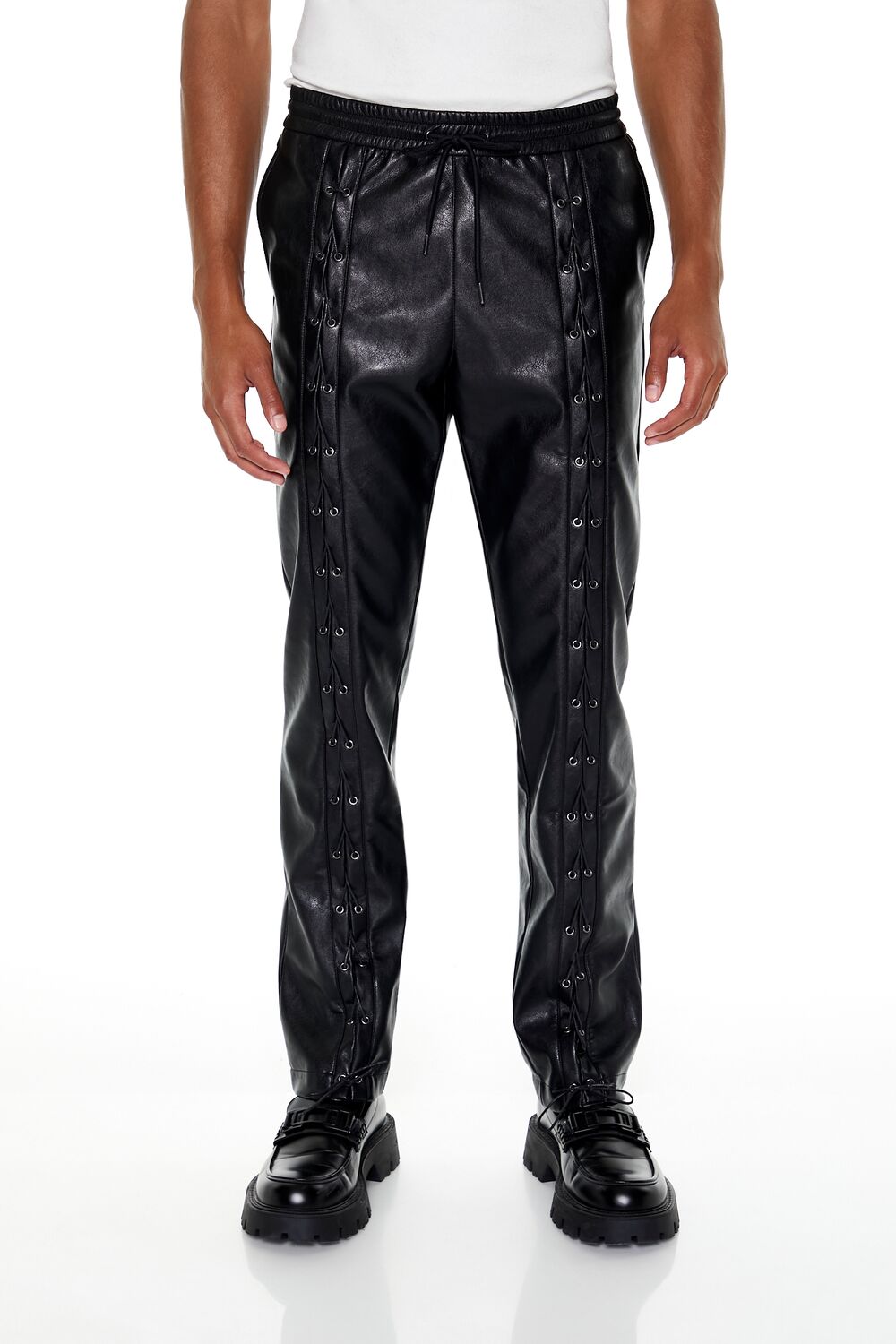 Faux Leather Lace-Up Pants