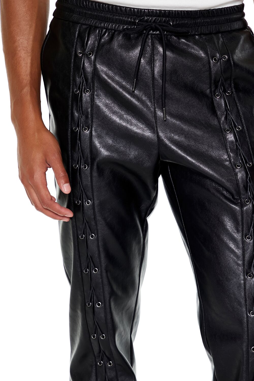 Faux Leather Lace-Up Pants