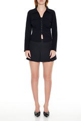 Textured Hook-and-Eye Crop Top