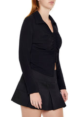 Textured Hook-and-Eye Crop Top