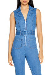 Sleeveless Denim Zip-Up Jumpsuit