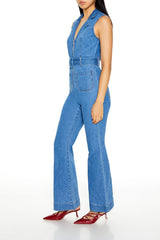 Sleeveless Denim Zip-Up Jumpsuit