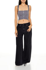 Exposed Zipper Bustier Crop Top
