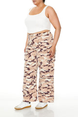 Plus Size Leaf Print Cargo Pants