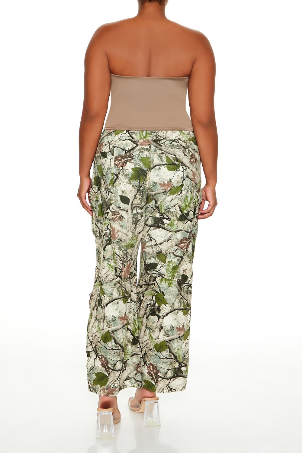 Plus Size Leaf Print Cargo Pants