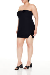 Plus Size Rosette Tube Mini Sweater Dress