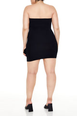 Plus Size Rosette Tube Mini Sweater Dress