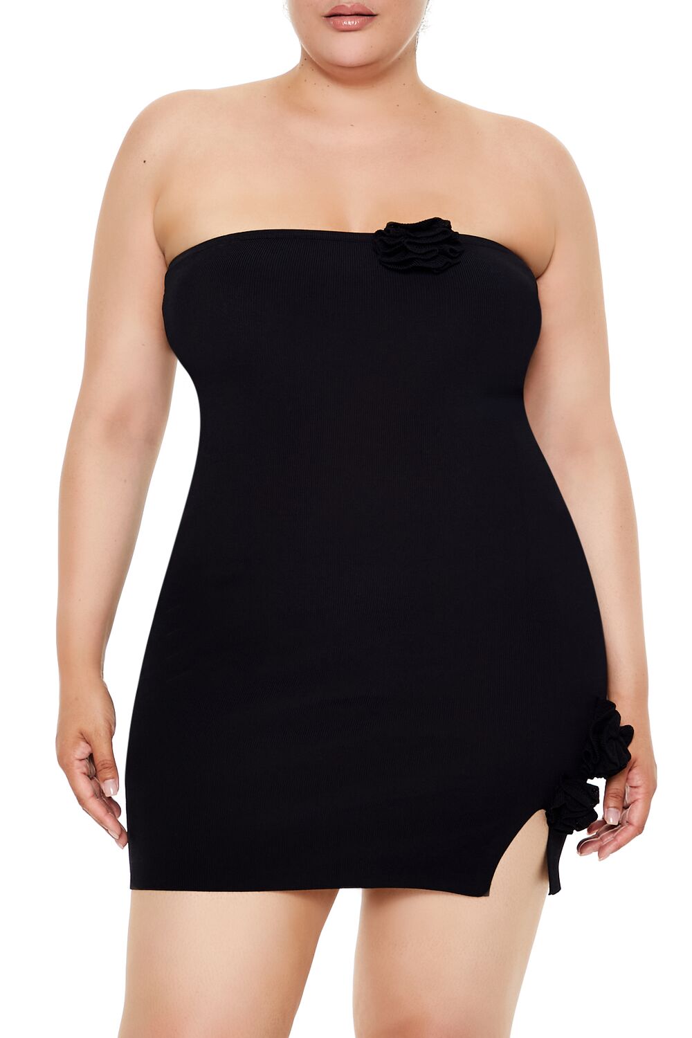 Plus Size Rosette Tube Mini Sweater Dress