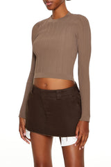 Ribbed Knit Long-Sleeve Crop Top