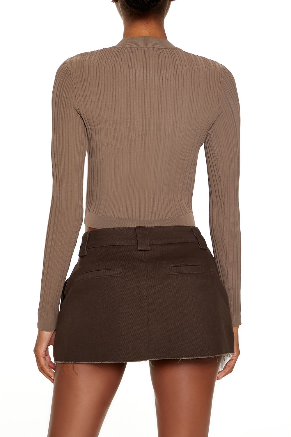 Ribbed Knit Long-Sleeve Crop Top