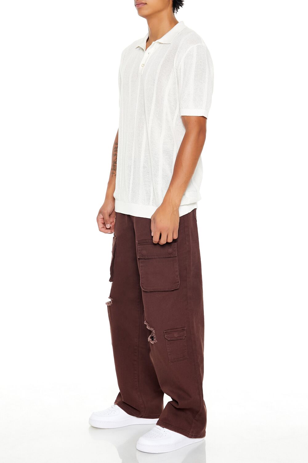 Distressed Mid-Rise Cargo Jeans
