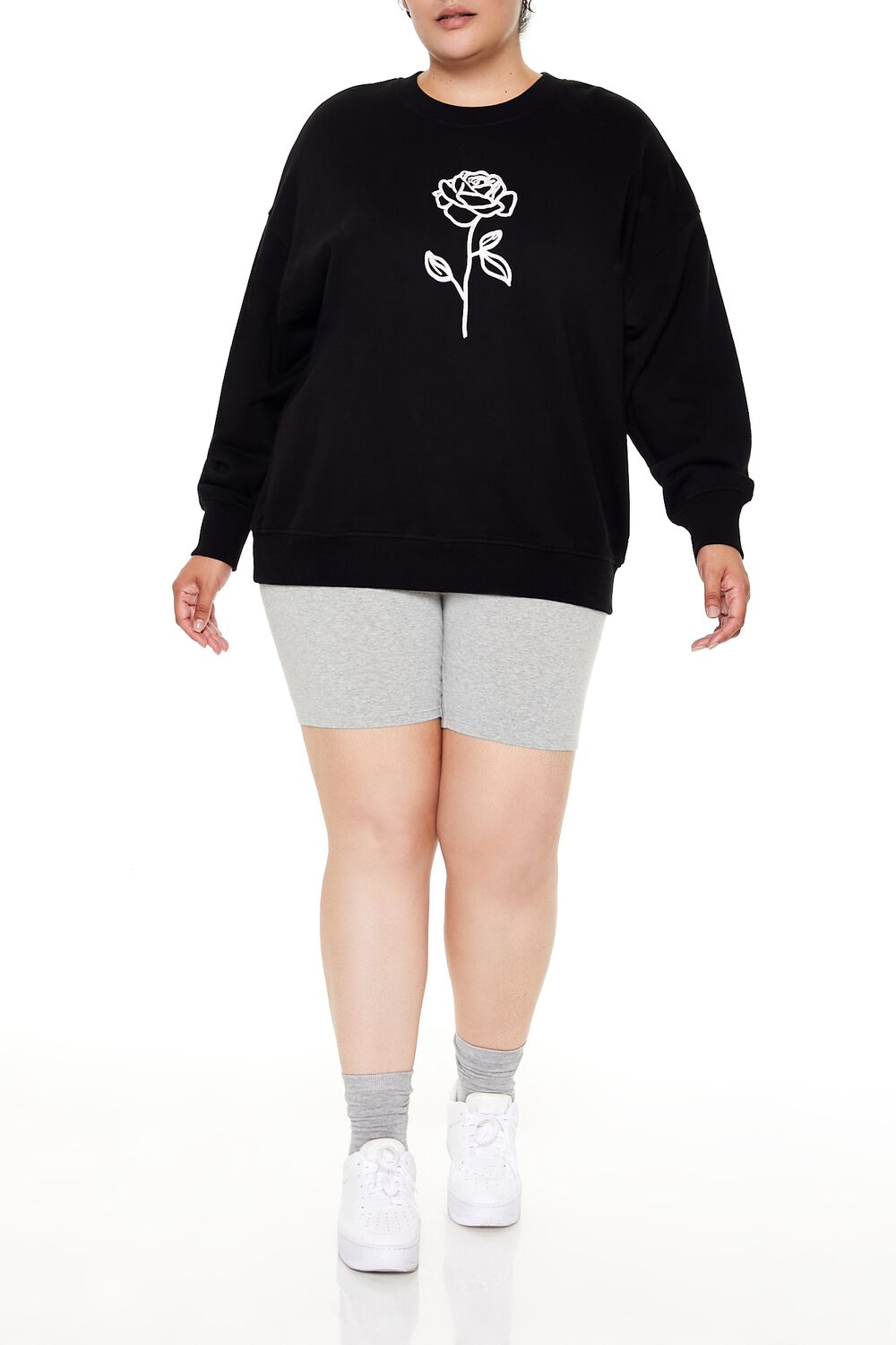 Plus Size Embroidered Rose Pullover