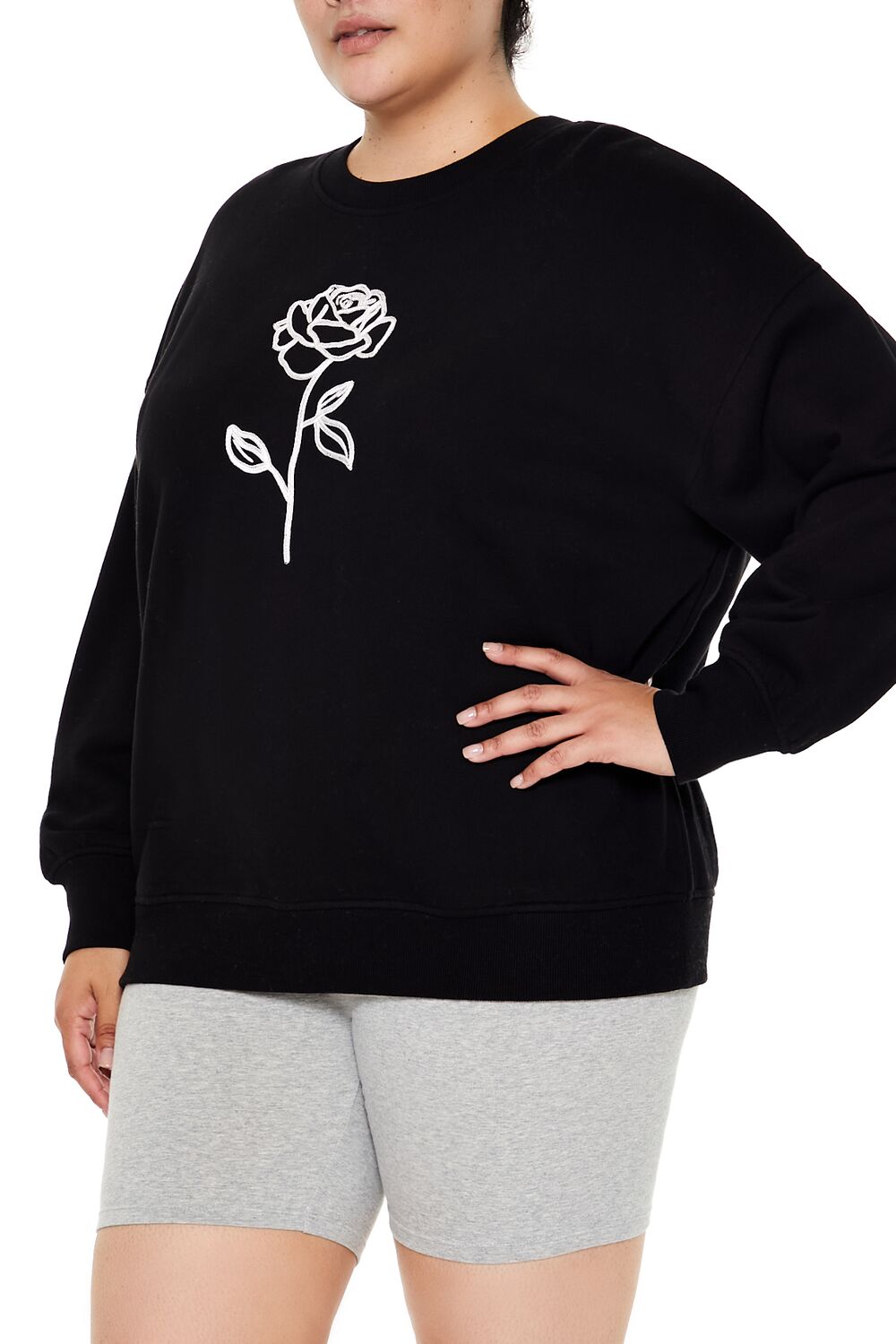 Plus Size Embroidered Rose Pullover