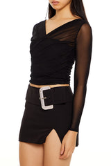 Ruched Mesh Crop Top