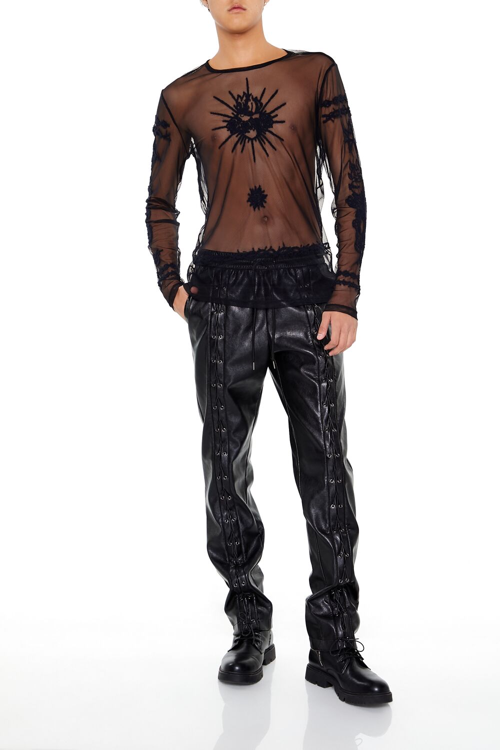 Embroidered Sheer Mesh Top