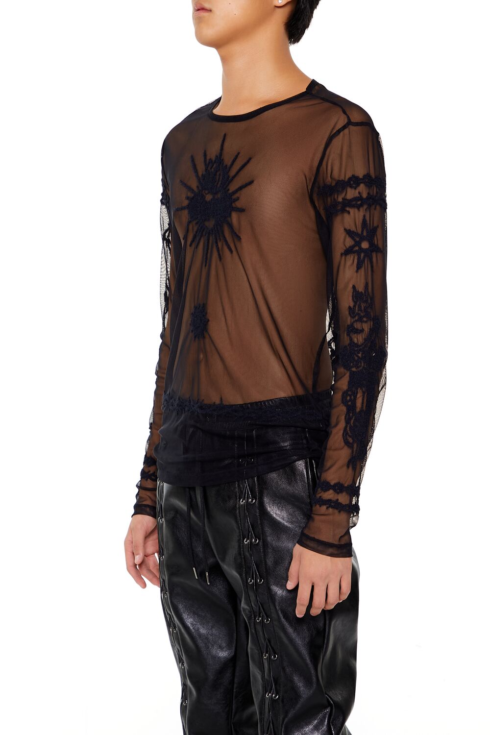 Embroidered Sheer Mesh Top