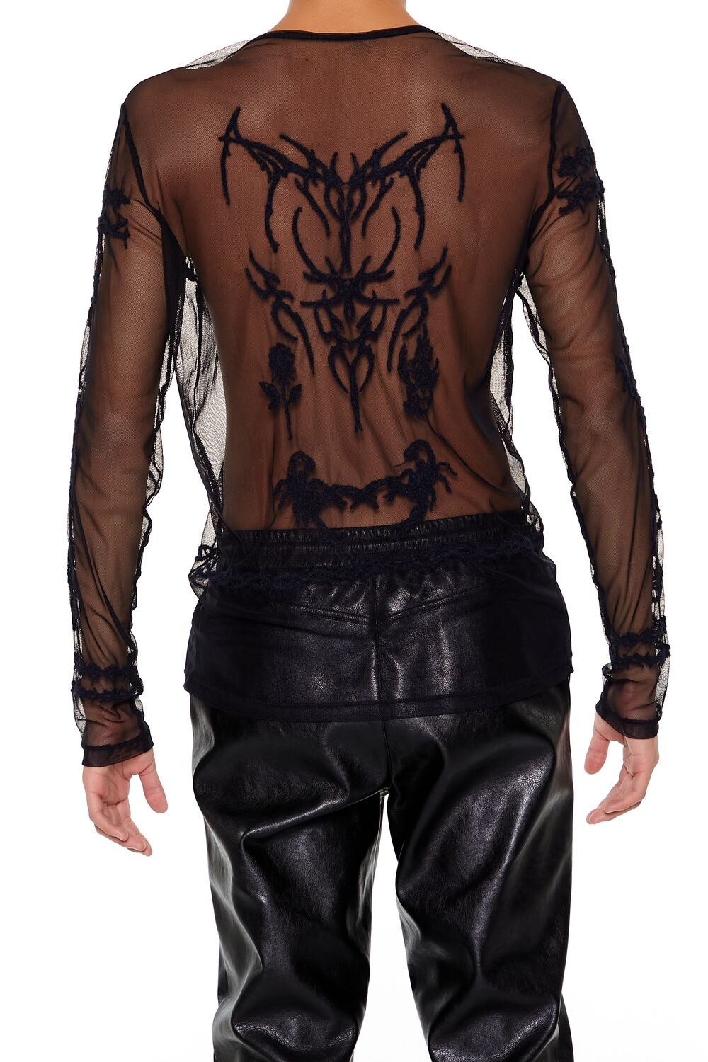 Embroidered Sheer Mesh Top