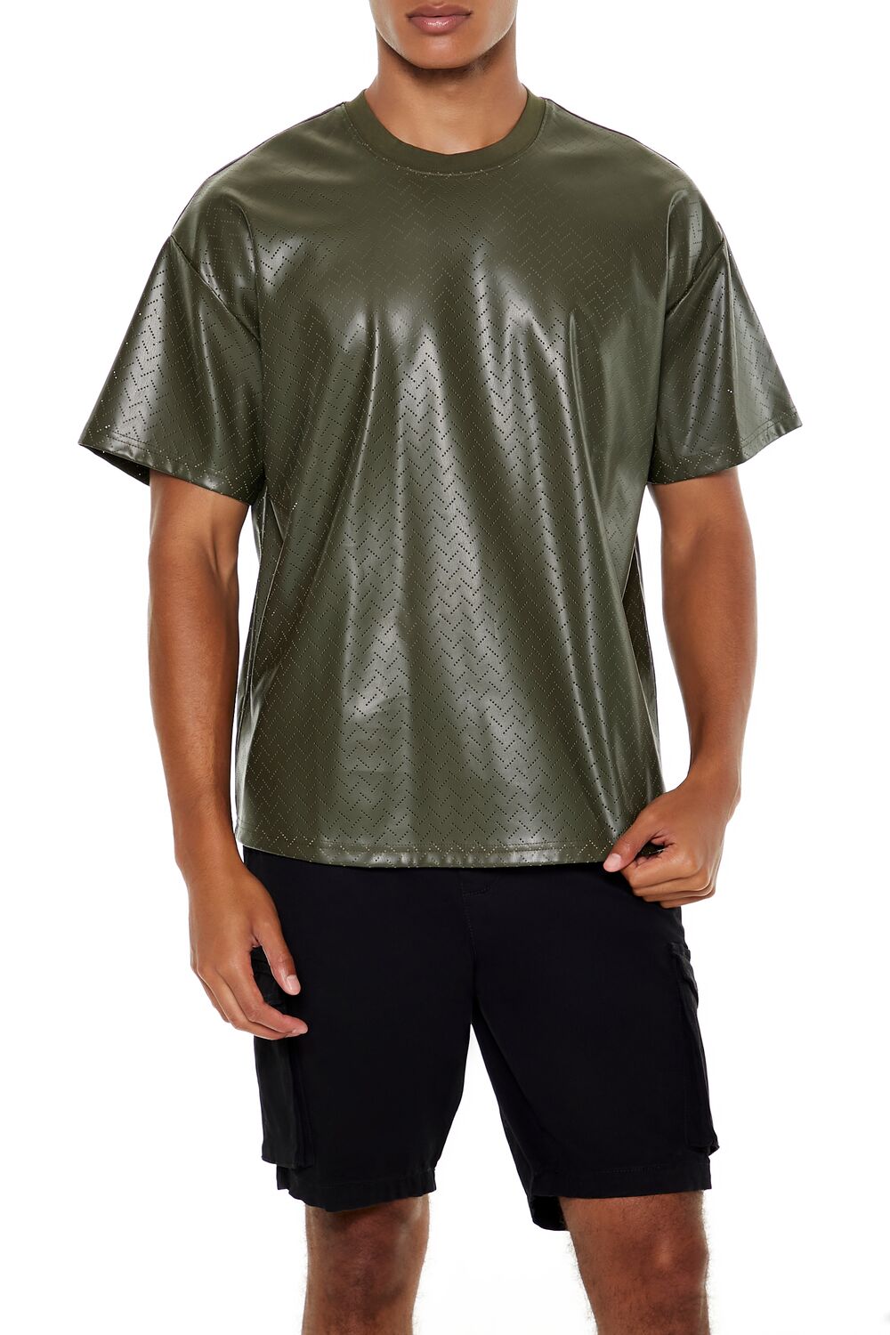 Geo Chevron Faux Leather Tee
