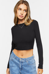 Ribbed Knit Long-Sleeve Crop Top